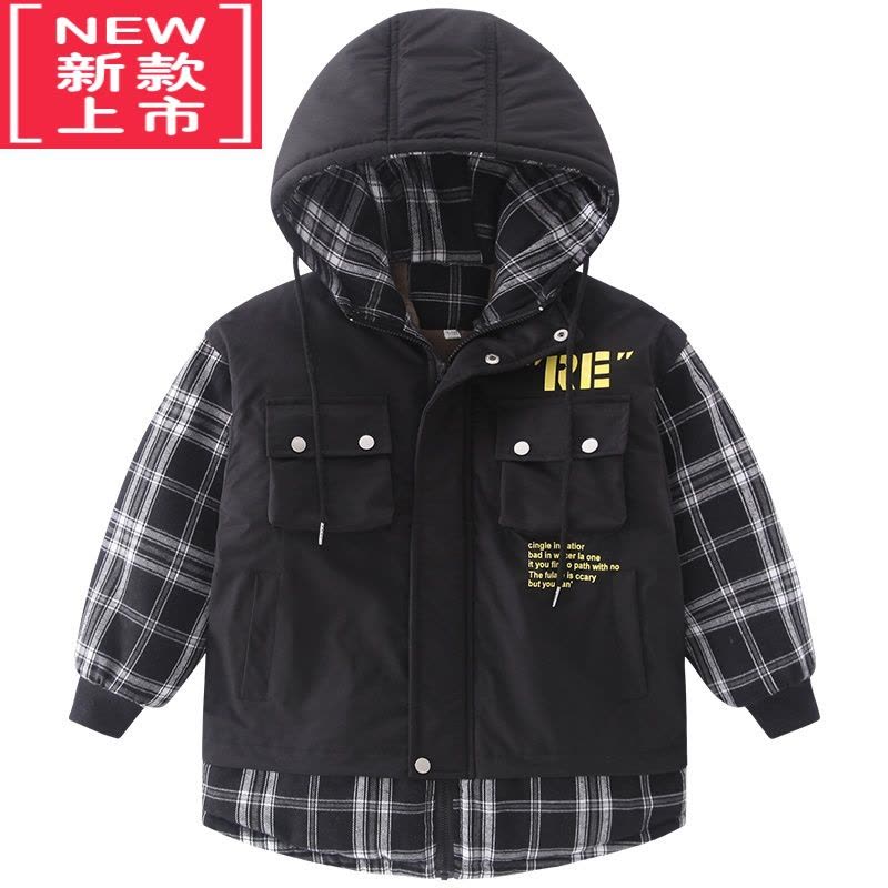 可莉允男童棉服冬季加绒保暖外套新品儿童冬装中长款帅气加厚派克服棉衣图片