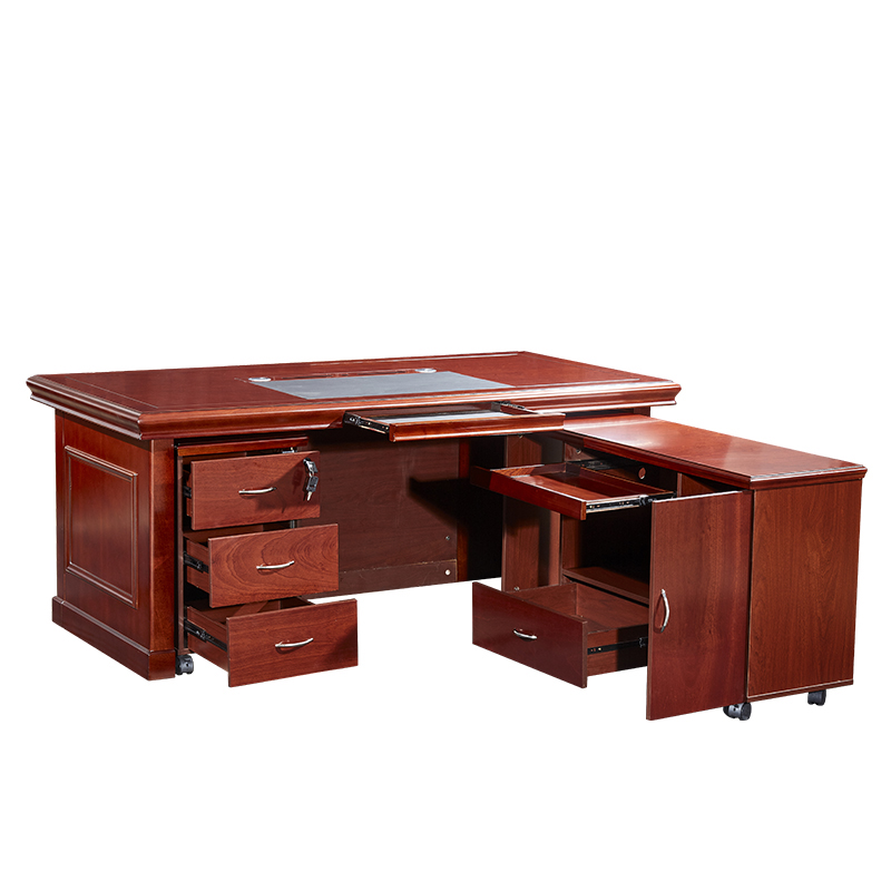广亿隆中式老板桌油漆班台主管电脑桌带副柜+移动柜班桌高清大图