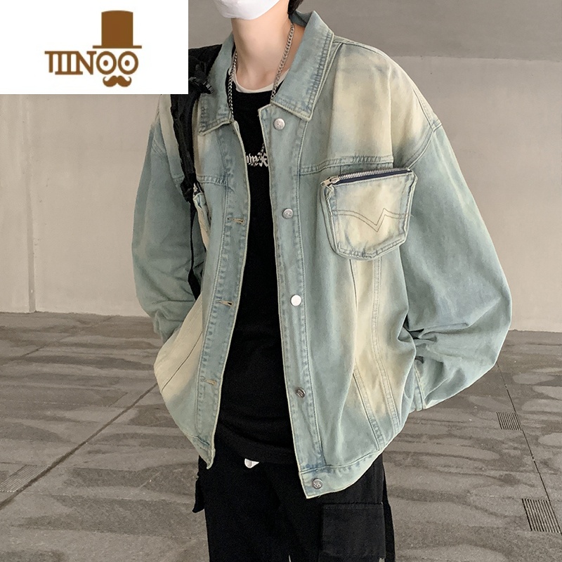 YANXU美式牛仔外套男水洗日系复古休闲潮牌高街痞风立体袋夹克高清大图