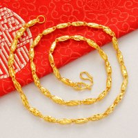 新款越南沙金圆珠项链女镀24k金磨砂链仿真黄金经典链条久不掉色 橄榄米字链4mm长52重30g
