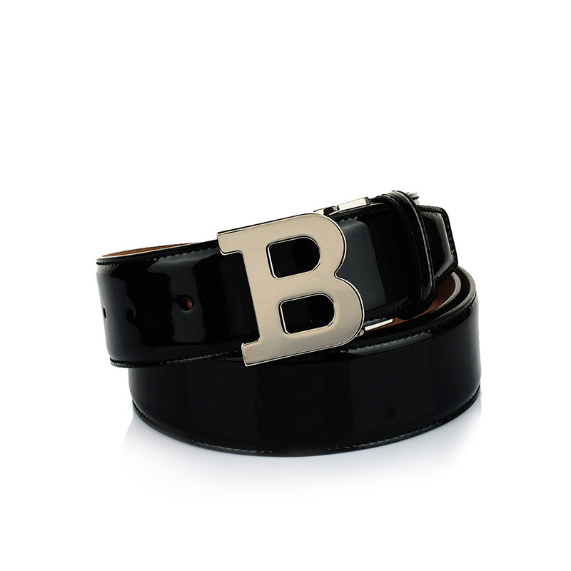 巴利(bally)黑色系牛皮b字logo式板扣皮带腰带
