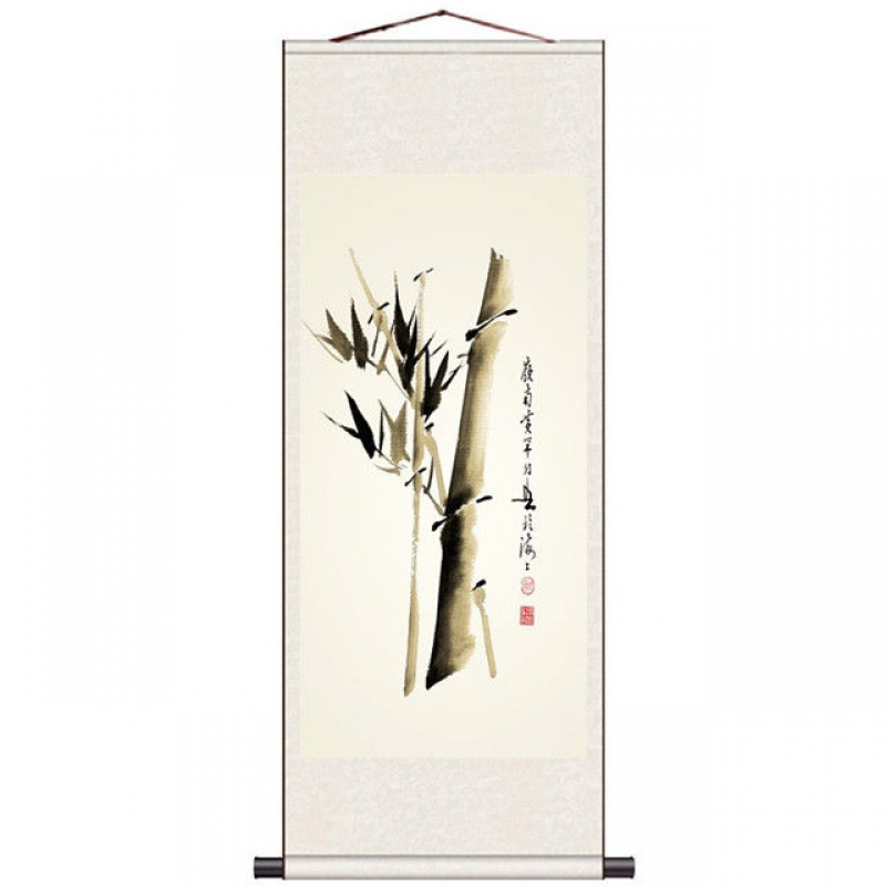 O款 140*45宣纸喷绘 板桥竹子国画名家字画风水玄关装饰画丝绸卷轴画客厅装饰画办公室