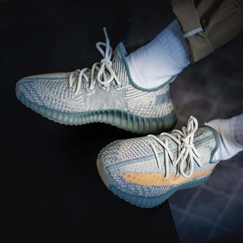 adidas阿迪达斯yeezyboost350v2israfil灰蓝跑步鞋运动鞋fz5421