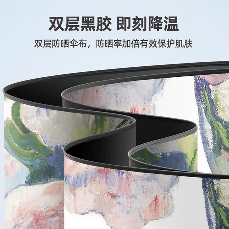 米奇喵三折双层油画黑胶8骨UV紫外线遮阳防晒伞太阳晴雨两用折叠单层粉高清大图