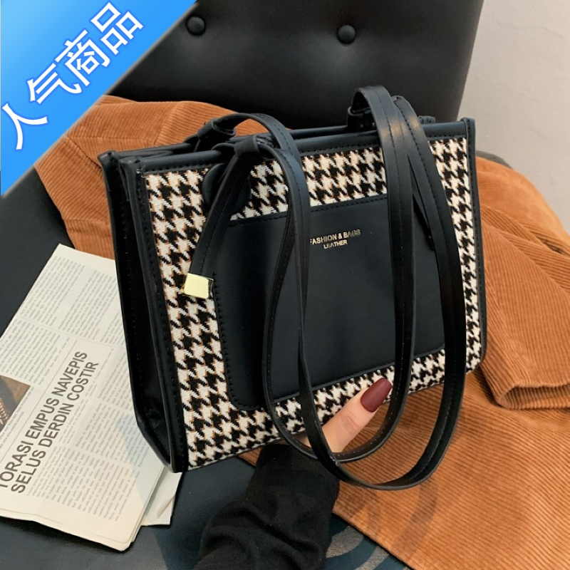 封后感格纹手提包大容量包包女百搭托特包2022新款夏季通勤单肩包
