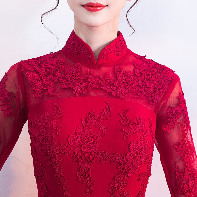 敬酒服新娘红色短款2018新款秋季中式结婚礼服雅修身显瘦长款