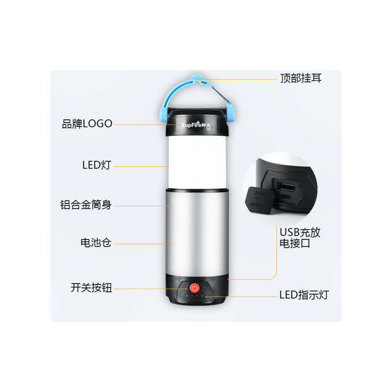 T9露营灯可充电led超亮户外帐篷野外长久照明家用应急马灯(单位:个)