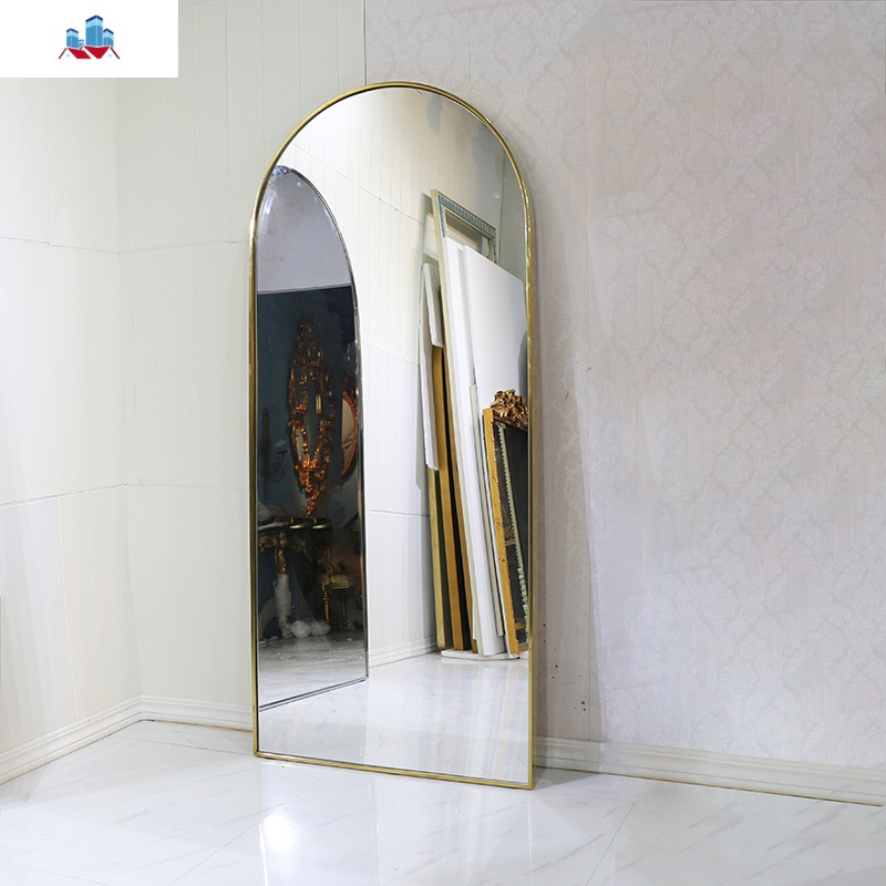 轻奢不锈钢拱形全身镜服装店试衣镜显瘦超白镜家用落地镜银边泰空仓