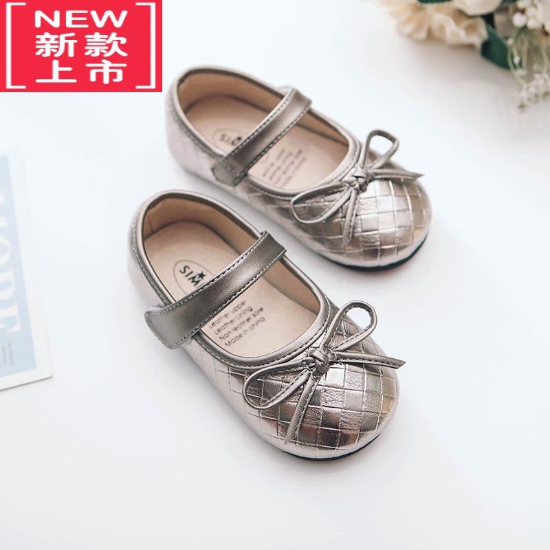 可莉允新款内里童鞋方格蝴蝶结女童小皮鞋儿童软底宝宝春秋公主鞋运动休闲鞋图片