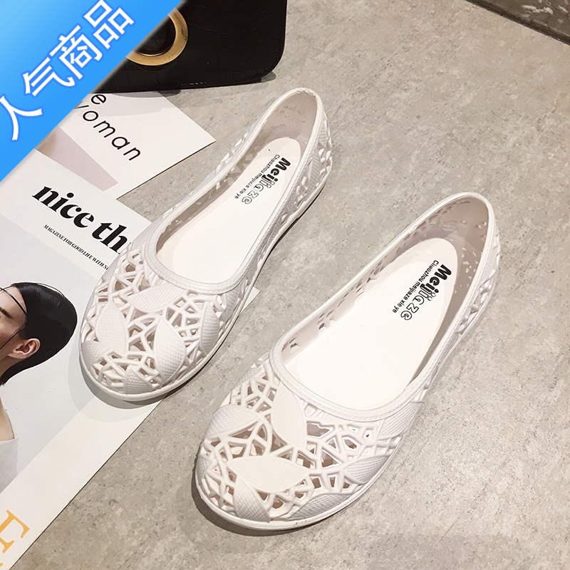 SUNTEK护士凉鞋女夏塑料白色防滑平底孕妇妈妈鞋舒适镂空海边洞洞沙滩鞋高清大图