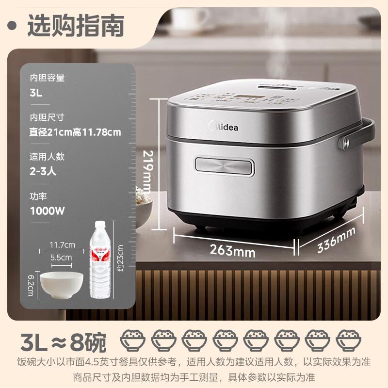 美的(Midea)纯钛0涂层低糖电饭煲3L电饭锅家用2-3人赤炎炭火电磁IH双热源加热小米粥钛釜系列CFB3066T高清大图