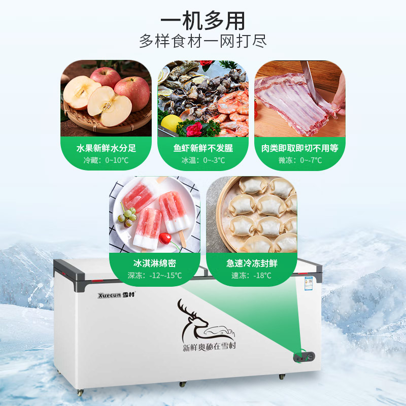 雪村(Xuecun)438L 卧式冷柜 单温顶开门 冷冻冷藏转换柜 商用冷柜 冰柜 雪糕柜BD/BC-438高清大图
