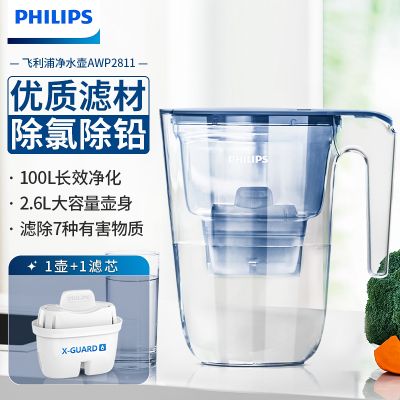 飞利浦净水壶厨房净水器自来水过滤壶直饮滤水器家用2.6L过滤水壶AWP2811 AWP2811蓝色【专家版】1芯装 统一规格