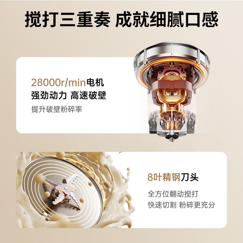 BRUNO破壁机豆浆机家用小型迷你1-4人全自动免手洗榨汁养生壶轻音早餐机 316L不锈钢薄荷绿 BZK-DJ08L01高清大图