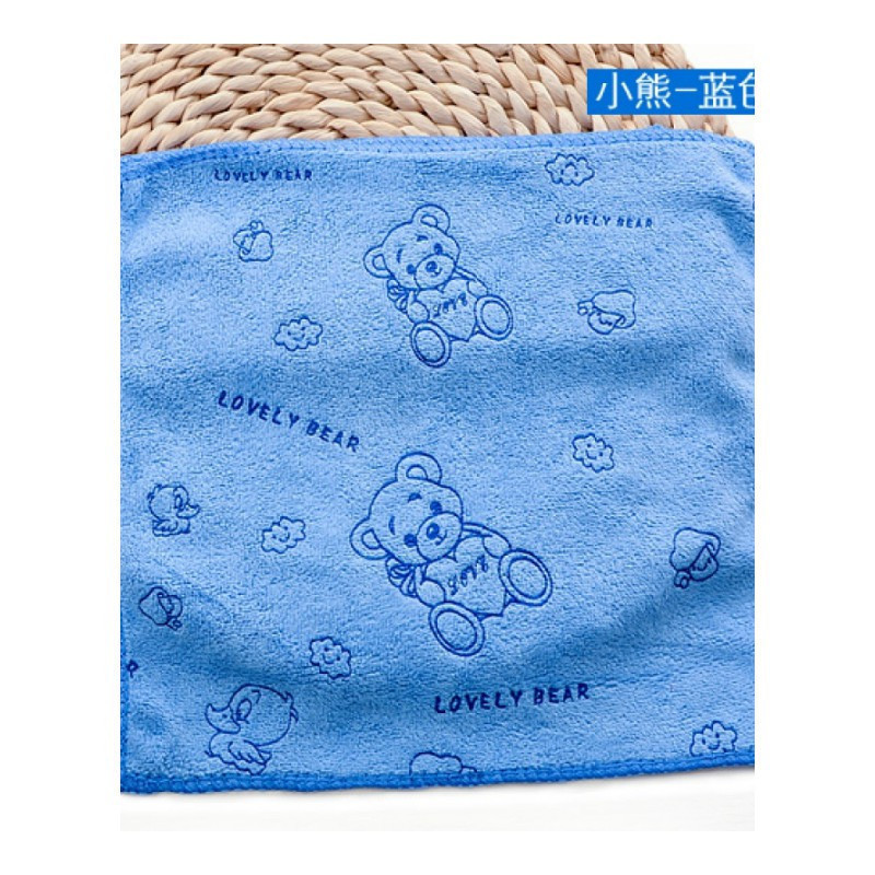 权夫人幼儿园小方巾带挂钩批儿童专用四方毛巾洗脸比棉吸水手帕 25x25cm 小熊-蓝色