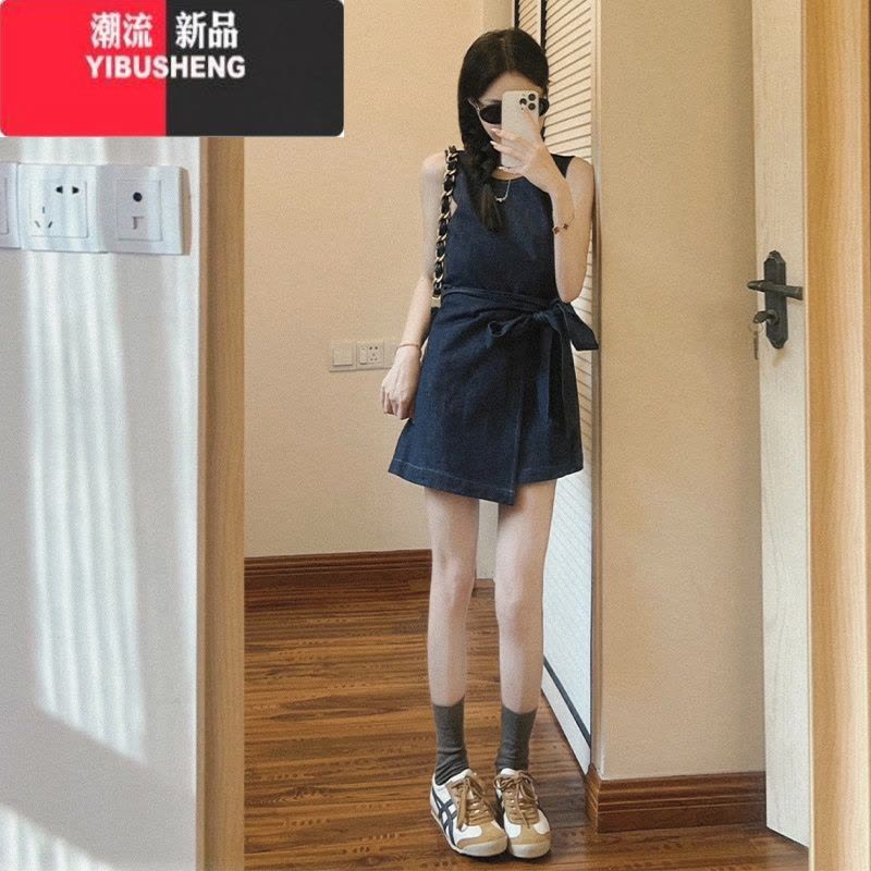 YIBUSHENG小个子无袖牛仔背心连衣裙子女季2024新款茶歇法式收腰气质短裙图片