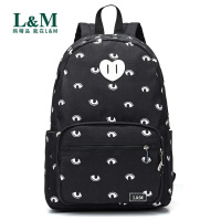 L&M书包 女士双肩包韩版背包女新款书包女学生韩版初中生 黑色