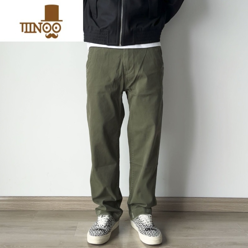 YANXU薄款美式休闲卡其军绿水洗男士直筒宽松做旧破坏碳素情侣长裤高清大图
