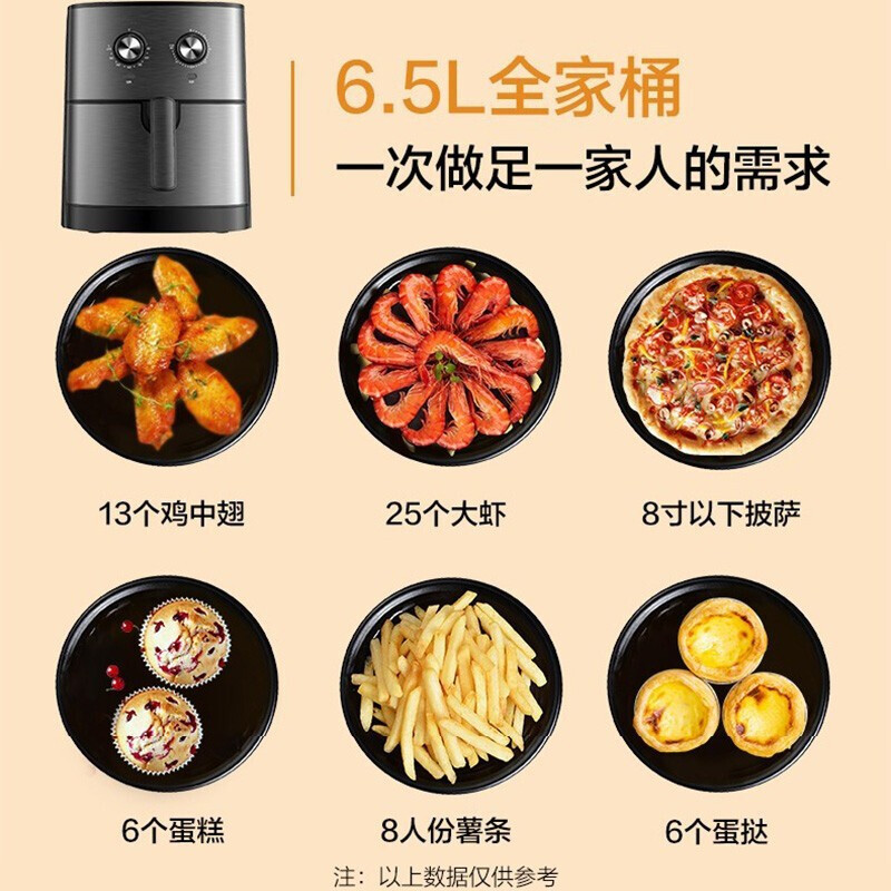 美的(Midea)商场同款空气炸锅 家用多功能 无油煎炸锅 薯条机 6.5升大容量 空气炸锅 MF-EKZ6503