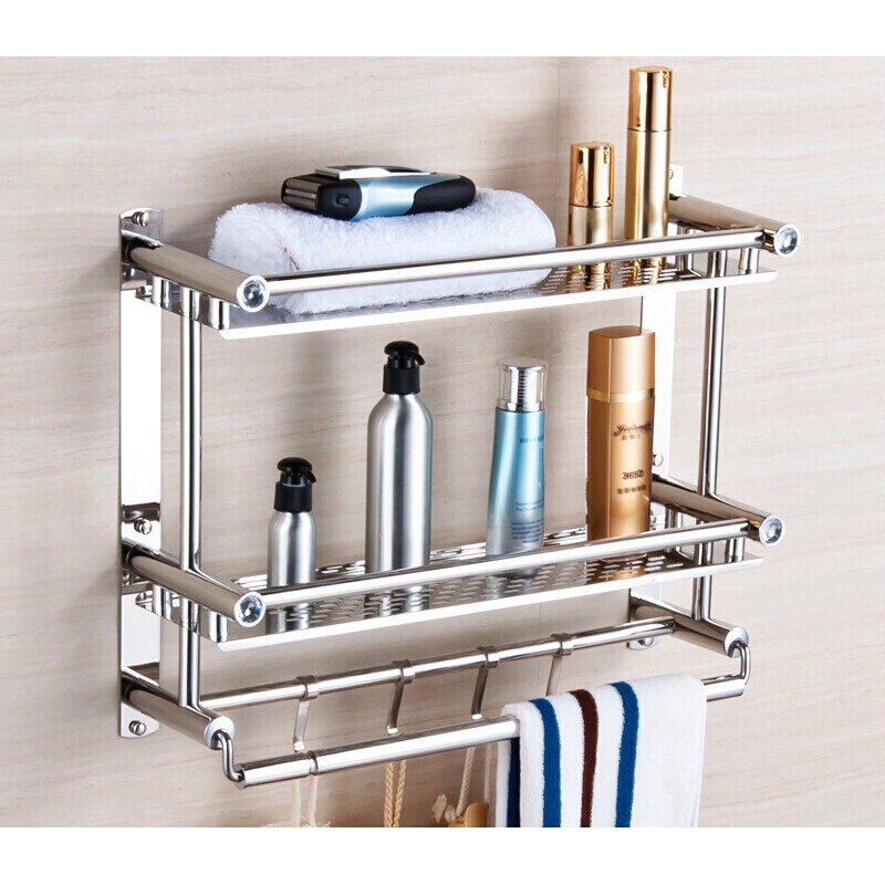 浴室毛巾架不锈钢浴巾架厚款卫生间置物架卫浴五金挂件免打孔安装安心