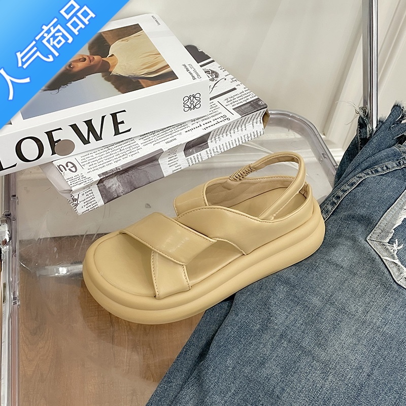 SUNTEK厚底软底松糕罗马凉鞋女2022夏季新款交叉带休闲运动露趾凉拖鞋软高清大图