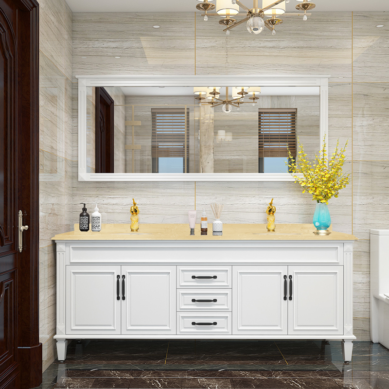 苏宁放心购定制美式乡村轻奢浴室柜组合双盆落地洗手洗脸盆柜卫生间