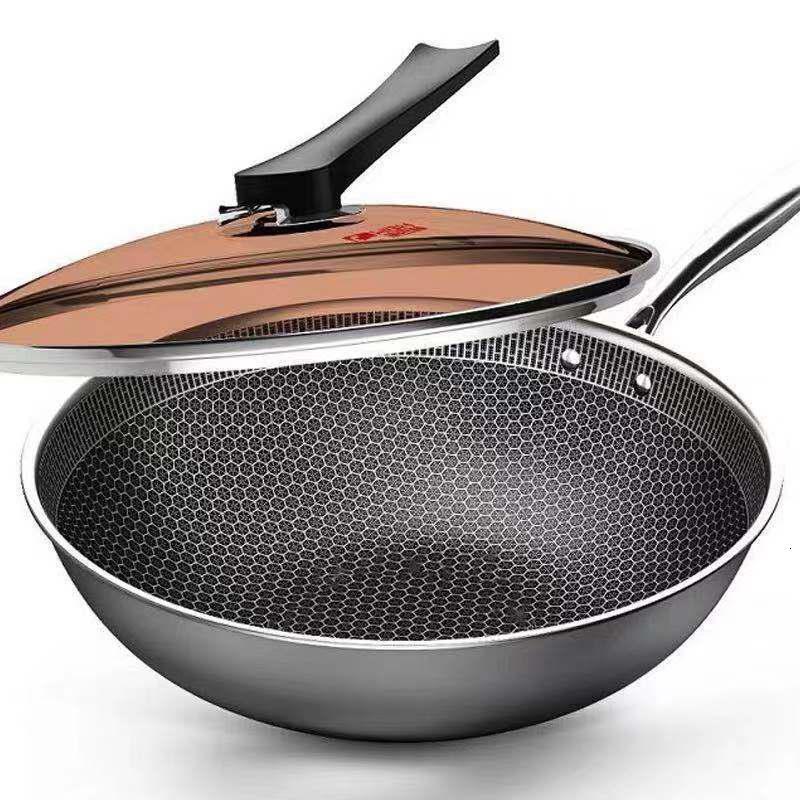 超级新品 康巴赫二代蜂巢304不锈钢材质无油烟不粘锅炒锅 32cm