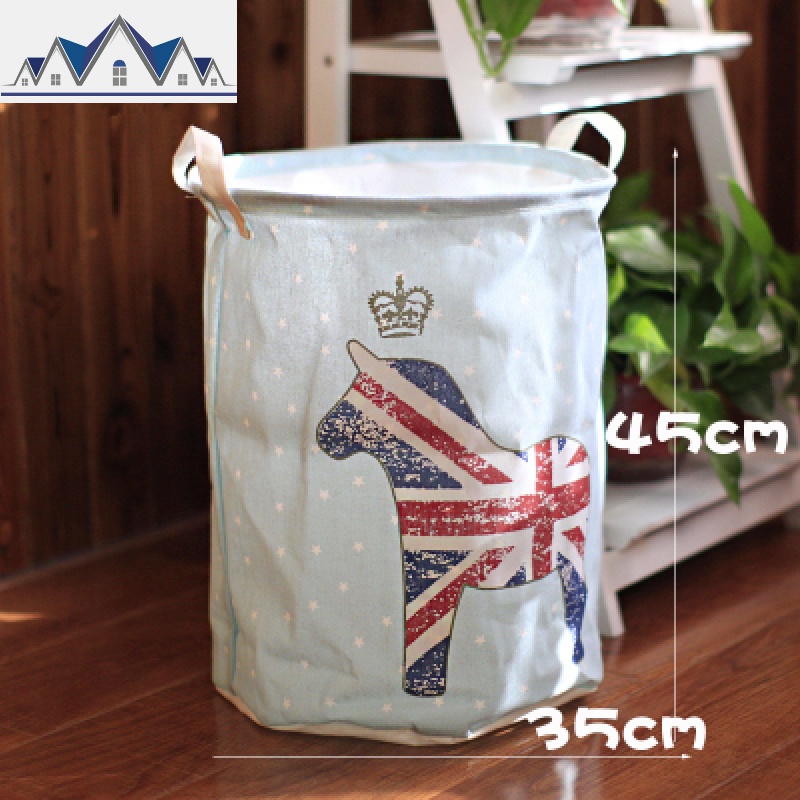 ins北欧布艺大容量折叠卧室脏衣篓玩具篮 分类洗衣桶防水收纳筐框 三维工匠收纳篮 英格兰木马-小码