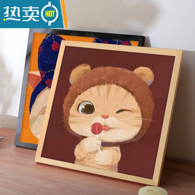 敬平 diy数字油画卡通猫咪可爱小尺寸手绘填充油彩画客厅装饰装饰画 BT91311-小猫猫D店长推荐 30*30cm+台式小木架40CM颜料+画笔+配件经典