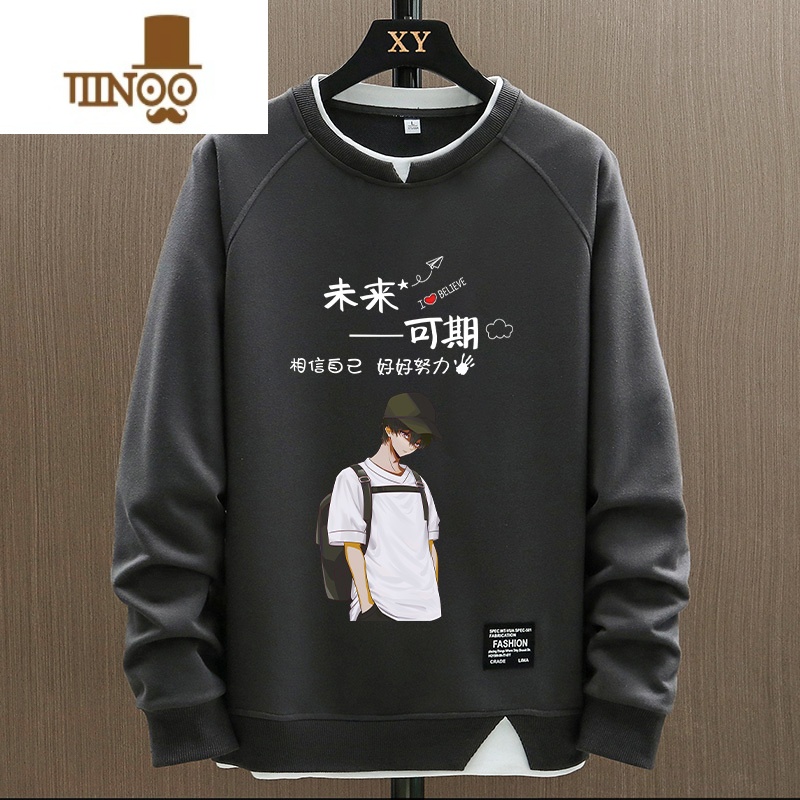 YANXU冬款韩版潮牌男士款学生休闲青少年上衣潮流加绒假卫衣高清大图