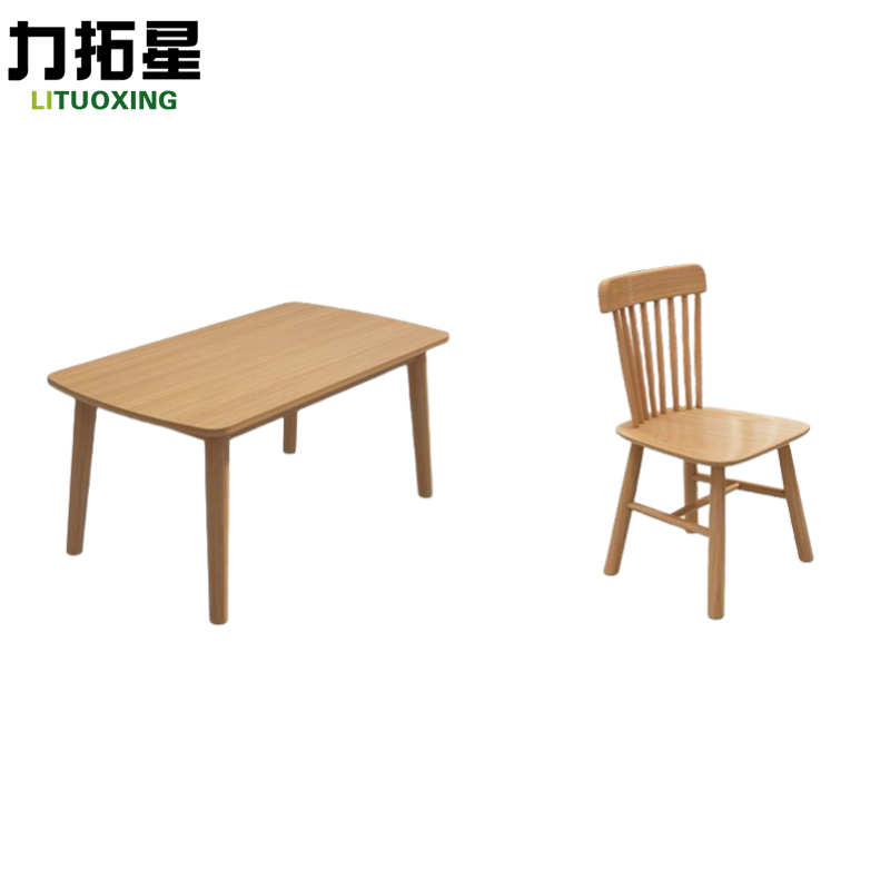 力拓星 原木餐桌椅组合 一桌六椅 套高清大图