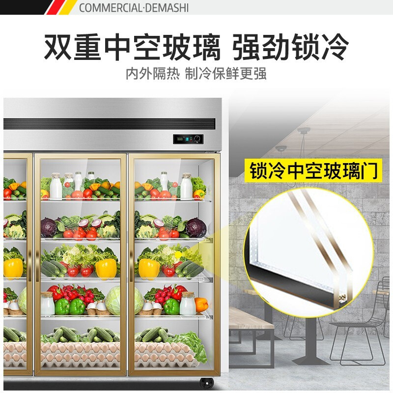 德玛仕立式冷冻保鲜柜 厨房冰箱电冰柜大容量高身雪柜 三门全玻璃玻璃展示柜(全冷藏) 双温冰柜
