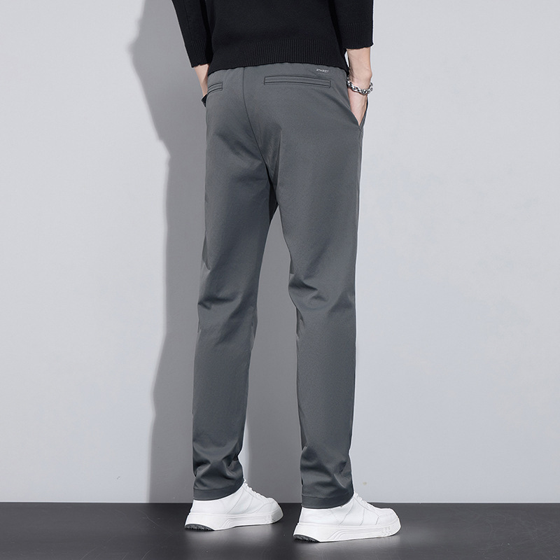 秋季新款裤子男修身微弹纯色中腰百搭日常基础款男士轻商务休闲裤高清大图