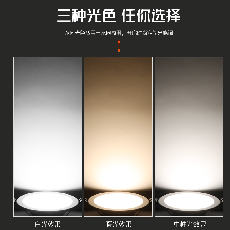 定制筒灯led嵌入式4寸12w天花射灯吊顶7.5开孔5w超薄孔灯三色超亮洞灯