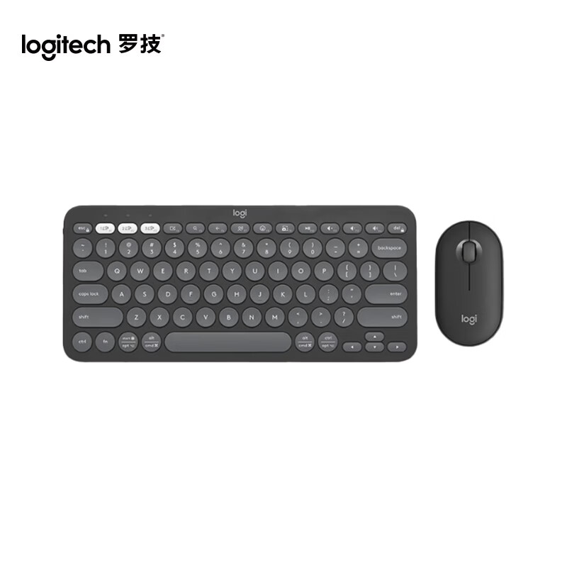 罗技(Logitech)时尚系列新升级 三屏切换 超长续航 K390键盘+PEBBLE2.0鼠标 蓝牙无线黑色套装