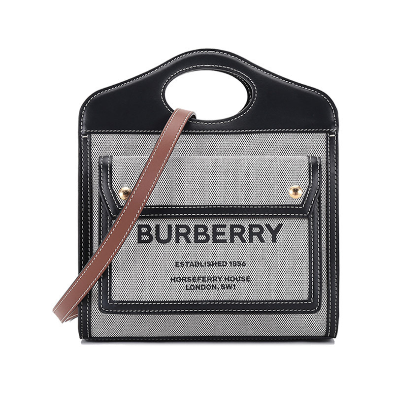 博柏利 burberry 女款织物配皮迷你手提单肩斜挎包口袋包80393631