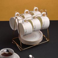 方解实咖啡杯碟套装欧式金边陶瓷杯西式红茶杯早餐杯牛奶杯6杯6碟6+杯架