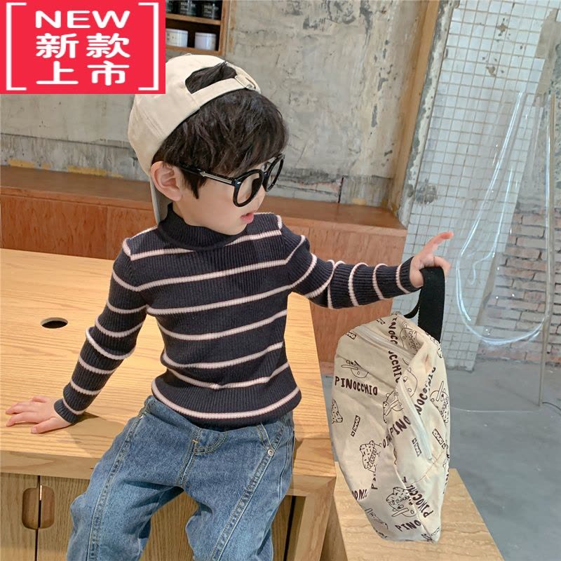 可莉允萌萌哒儿童高领毛衣小童撞色条纹针织衫男童女童秋冬装打底衫新款图片