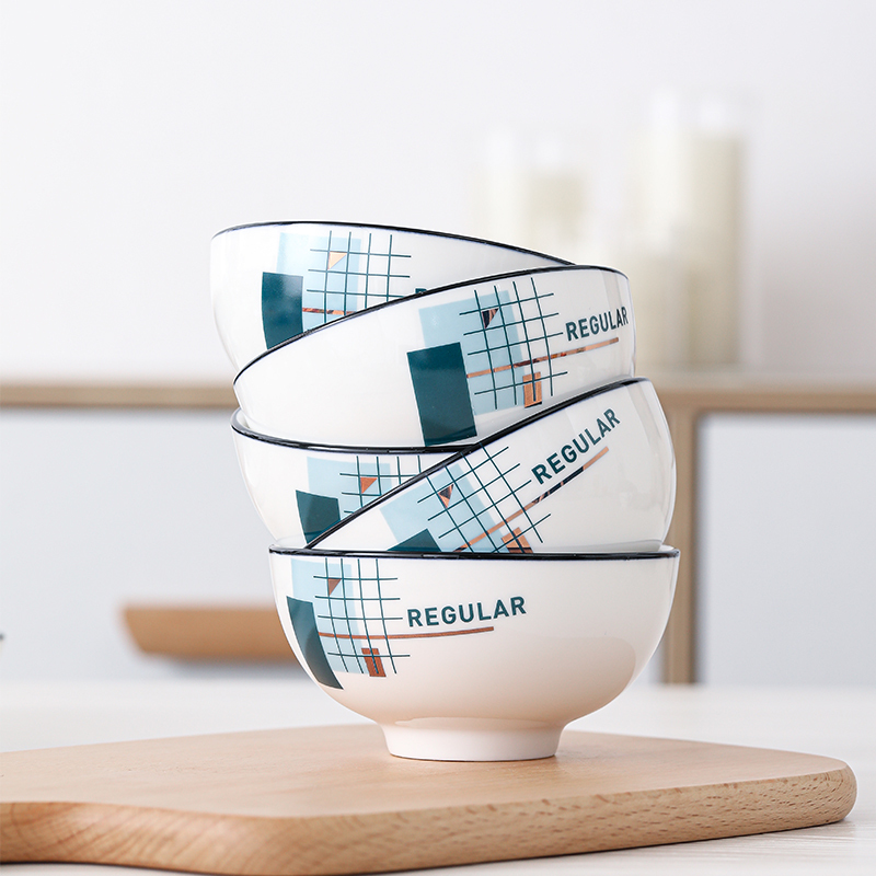 苏氏陶瓷(SUSHI CERAMICS)米饭碗 城市方格日韩小清新简约家用陶瓷碗6只装套装餐具