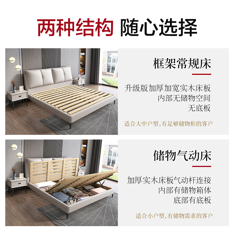 兰秀家居北欧真皮床主卧意式网红ins小户型现代简约轻奢极简1.8米双人婚床高清大图