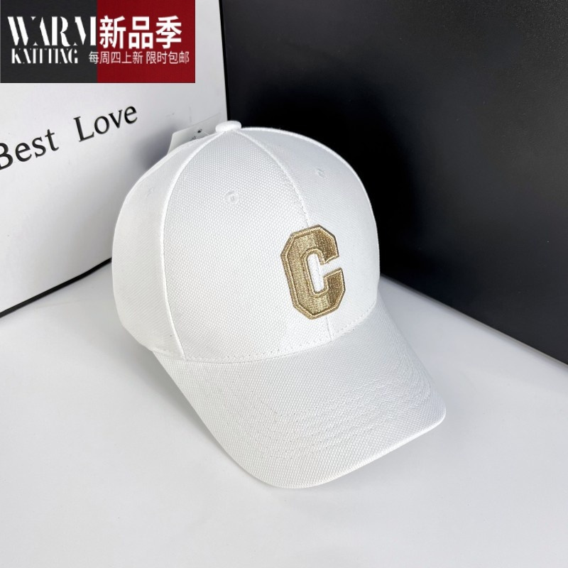 shanchao男女帽子秋季c字母时尚百搭休闲棒球帽大头围遮阳鸭舌帽