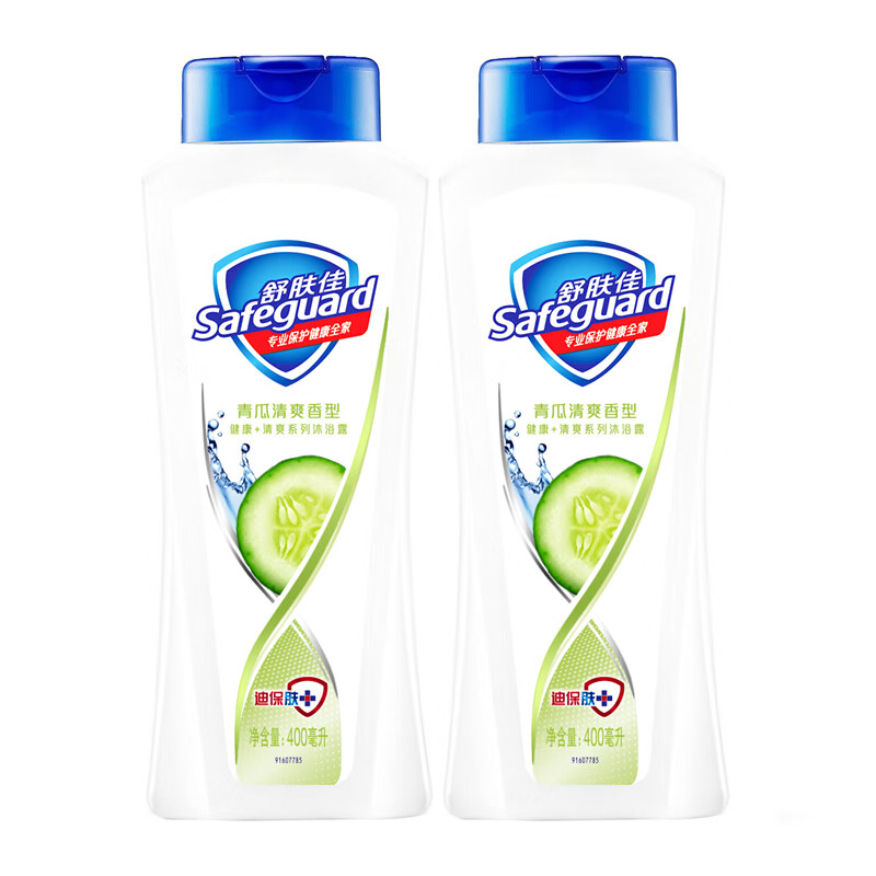 舒肤佳青瓜清爽香型沐浴露800ml( 400ml*2瓶)男女士沐浴乳沐浴液无皂基pH中性温和易冲洗 健康清爽系列