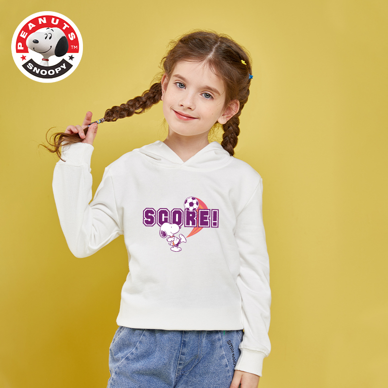 史努比(SNOOPY)儿童长袖卫衣韩版时尚卡通童装春秋款女童宝宝运动休闲衣服女童带帽上衣SNW130