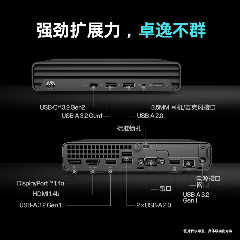 惠普(HP)战66Mini 23款迷你口袋主机商用办公家用学习定制台式机电脑主机(i5-1235U 32G内存 1TB机械+512GB固态 内置音响 WiFi6 Office)黑