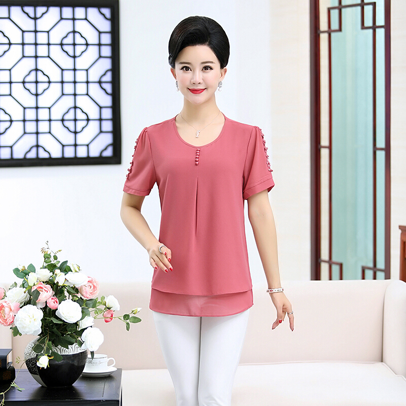 母节中年女装妈妈短袖T恤夏40-50岁2018新款夏天衣服半袖雪纺衫