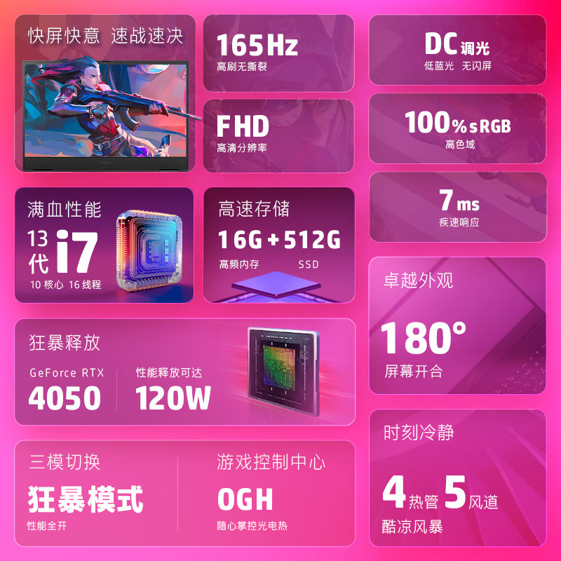 惠普(HP)暗影精灵10 16-wd0010TX 16.1英寸办公学习定制游戏本笔记本电脑(i7-13620H 16G内存 2TB固态 RTX4050 6G独显 高色域165HZ)