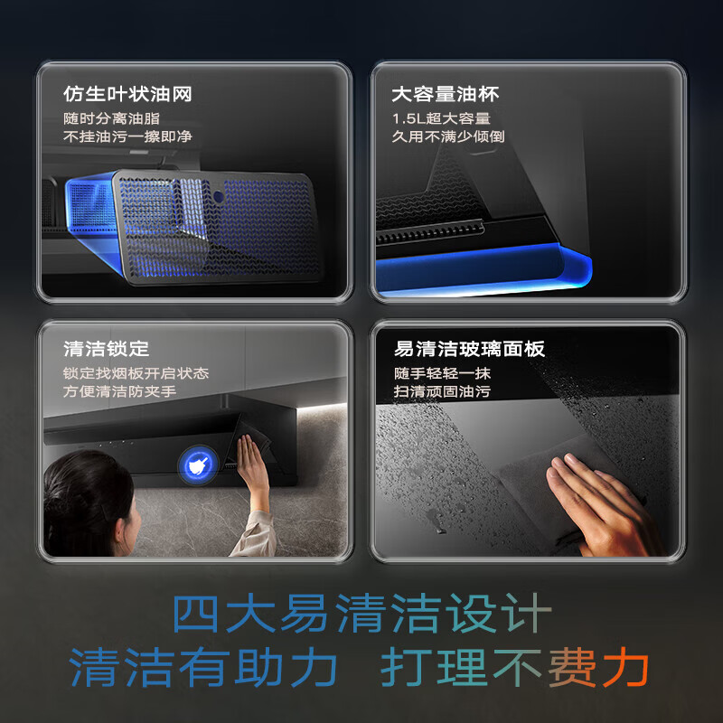 老板(Robam)抽吸排油烟机顶侧一体家用27大吸力一级能效[超薄平嵌小黑镜L1]高清大图