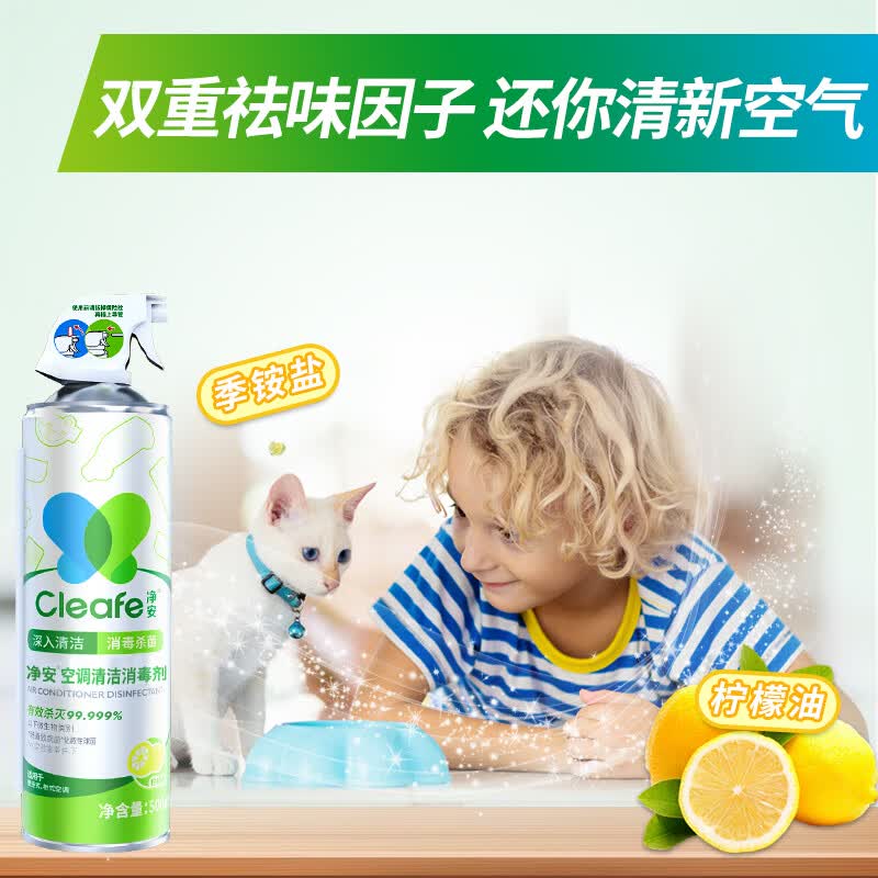 净安(Cleafe)空调消毒清洁剂(柠檬香) 500ml*2 双瓶装高清大图