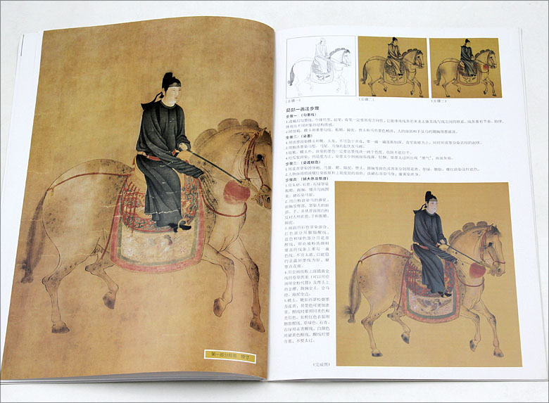 [醉染正版]经典国画临摹实技 人物篇三 内附原大白描稿 虢国夫人游春图 51.8*148厘米 唐张萱 刘文斌 辽宁美术高清大图