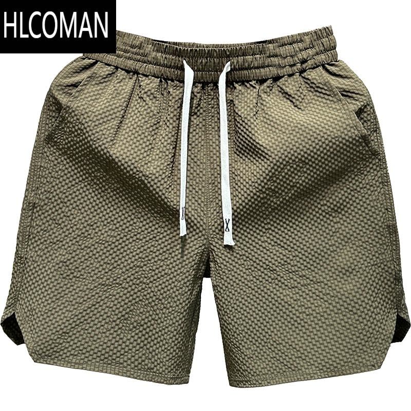 HLCOMAN欧洲站短裤发泡细格男款夏季外穿纯色五分运动裤男士沙滩大裤衩潮图片
